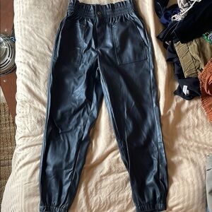 Black Faux Leather Jogger Pants